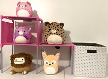 $15 Bundle - 5 SquishMallows Plush Toys - 2 tier Shelf -AND- Fabric Storage Bin in Naperville, Illinois