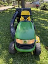 John Deere LA120 tractor and Like new double bagger 636 hours vtwin motor 42” deck foot hydrosta... in Sugar Grove, Illinois
