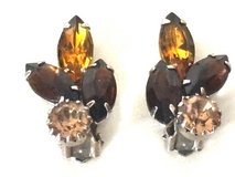 Vintage Amber Rhinestone Clip-On Earrings in Batavia, Illinois