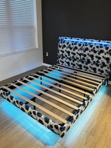 New Modern Floating Style Queen Geometric Upholstered Platform Bed Frame LED in Chicago, Illinois