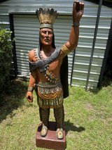 Life-size carved wood "Cigar Store Indian" statue in Moody AFB, Georgia