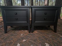 Large Raymour & Flanigan Nightstands Solid Wood Black Satin 30x19x30 New Free Delivery in Houston, Texas