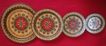Polish vintage handmade carved wooden concentric plates (4) in Okinawa, Japan