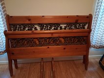 Heavy Queen Size Solid Wood Sleigh Bed with Iron Leaf Inlay in Alamogordo, New Mexico