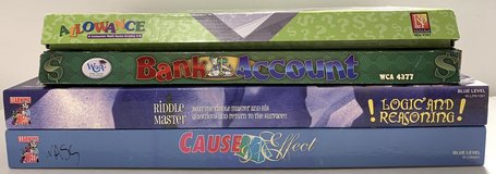 $10 for 4 Life Skills Kids Games - Cause & Effect - Riddle Master - Allowance & Bank Account in Joliet, Illinois
