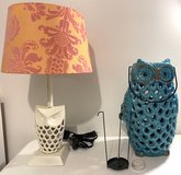 $10ea - Owl Lamp 18"H -OR- Teal ceramic Tea Light Candle Holder Lantern 1ft Tall *EUC* in Naperville, Illinois