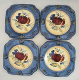 Certified International Tuscan Fruit Blue Pomegranate Dessert Salad Plate 4 pc in Warner Robins, Georgia