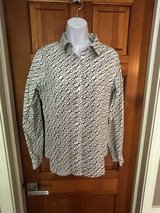 Talbots Wrinkle Resistant Blue & Gold Print Blouse-Size 8 in Naperville, Illinois