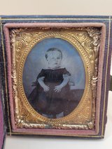 Antique 1860s Ambrotype Child Portrait in Leather Case | Victorian Baby Photo, Civil War Era in Naperville, Illinois