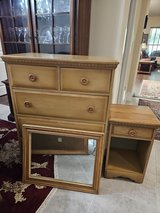 Kid's Bedroom Set--Two twin/bunk beds, mirror, dresser, night stand--solid oak in The Woodlands, Texas