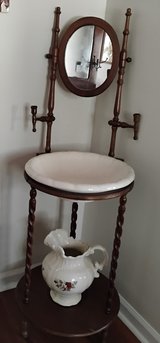 Vintage 3-piece Washstand Set -Includes Ceramic Bowl, Pitcher & Wood Stand in Camp Lejeune, North Carolina
