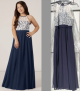 Azazie Fahari Junior A-Line Lace Chiffon navy Dress / Formal Girls J12 in Naperville, Illinois