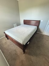 Queen Size Bed with Mattress and Wooden Sleigh Bed Frame in Clarksville, Tennessee