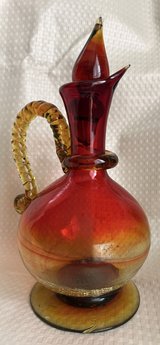 Vintage Ryukyu Glass Decanter with Stopper Red Yellow Okinawa Art Glass 12" in Okinawa, Japan