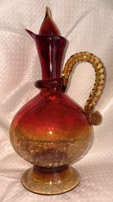 2-Vintage Ryukyu Glass Decanter with Stopper Red Yellow Okinawa Art Glass 12" in Okinawa, Japan