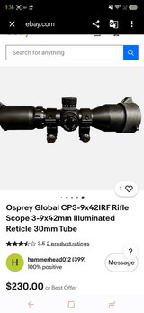Osprey Global CP3-9x42IRF Rifle Scope 3-9x42mm Illuminated Reticle 30mm Tube in Fort Leonard Wood, Missouri