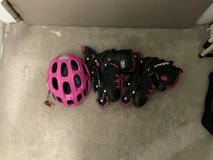 KIDS PINK INLINE SKATES + HELMET SET (Practically NEW) in Ramstein, Germany
