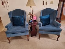 3 Blue Velvet Wingback Chairs (2 fixed, 1 recliner) in Ruidoso, New Mexico