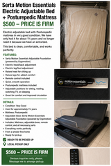 Serta Electric Adjustable Bed with Posturededic Mattress in Ramstein, Germany