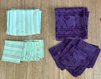 $10 per Set - Fabric rectangle Tablecloth & Napkins - Plum fits 4 /Grn fits 6' table in Westmont, Illinois