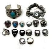 JEWELRY - 14 RINGS - WATCH - BRACELET - BIKER ORIENTED - MALE & FEMALE in Batavia, Illinois