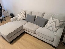 Raymour & Flanagan Arlo 2 Piece Sectional Sofa Chaise Suede Dove 88"x65" in Watertown, New York