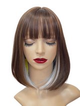 Brown bob wig with a white peekaboo accent in Okinawa, Japan