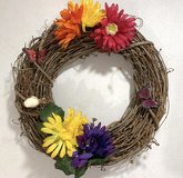 Like New! 15" Grapevine Wreath - faux flowers - bird & Butterflies in New Lenox, Illinois