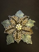 Vintage Liz Claiborne Poinsettia Enamel & Faux Pearl Brooch in St. Charles, Illinois