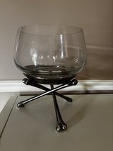 Pottery Barn Large Glass Bowl with Silver Skeletal Cross Bones Stand in Bolingbrook, Illinois
