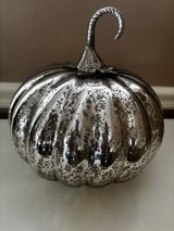 Silver Mercury Glass LED Lighted Pumpkin with Ornate Metal Silver Stem in Plainfield, Illinois