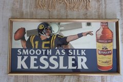 Vintage Kessler “Smooth As Silk” Football Player Whiskey Advertising Mirror Sign in Wheaton, Illinois