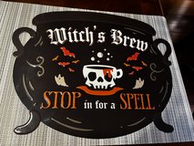Metal Cauldron Shaped Sign “Witch’s Brew - Stop in for a Spell” in Plainfield, Illinois