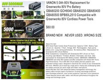VANON 5.0Ah 80V Replacement for Greenworks 80V Pro Battery in Chicago, Illinois