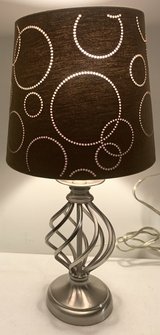 Spiral Metal Table Lamp w/ brown diecut fabric shade in Joliet, Illinois