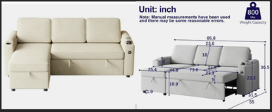 Tan Sleeper Sofa 2 Seat Cushions and Left Arm Chaise With Storage in Perry, Georgia