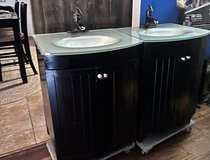 2 Matching 24” Bathroom Vanities w/ Glass Sinks & Faucets – $225 Pair in Spring, Texas