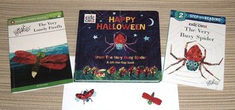 Lot of Eric Carle Books and Figures Happy Halloween Lift the Flap Busy Spider and Lonely Firefly in Plainfield, Illinois