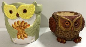 $10 for Set of 2 Owl Planters - approx 7" green ceramic & 4" brown in Joliet, Illinois