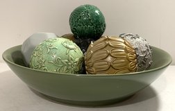 Large green Ceramic Bowl & 8 decorative Orbs / Spheres - Home Decor in Joliet, Illinois