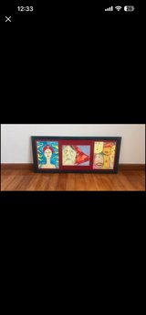 Original Three-Panel Portrait Painting – Bold Colorful Faces in Okinawa, Japan