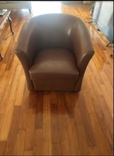 Brown Leather Barrel Chair – The 29 Trifecta – 29 inches wide, 29 inches tall, $29 in Okinawa, Japan