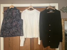 Medium White Sweater, Black Cardigan, Talbot’s Quilted Vest in Plainfield, Illinois