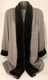Vintage Alorna Women's Large / XL Taupe / Tan Wool Coat - Brown Trim in Naperville, Illinois