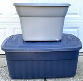 $13 Set of 2 Storage Bins w/lids - XL blue Rubbermaid -AND- gray Sterilite in Orland Park, Illinois