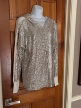 New INC Silver Sequined And White Knit Hooded Top- XL in Plainfield, Illinois