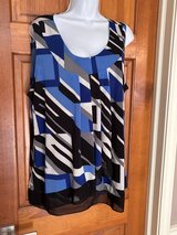 Dress Barn Pleated 18/20 Asymmetric Blue Print Sleeveless Top - in Glendale Heights, Illinois