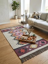 Boho Kilim Area Rug | Colorful Diamond Medallion Rug in Fort Drum, New York