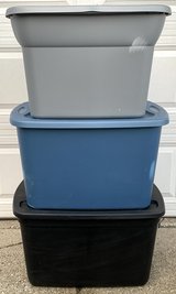 Set of 3 Storage Bins - 1 20gal & 2 18gal Totes w/ Lids in Joliet, Illinois