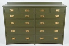 Huge Basset Dresser Chest Tv Stand Solid Wood 12 Drawers 68x20x51 Dark Olive Satin New in Kingwood, Texas